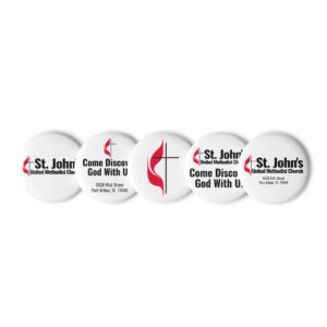 St. John's branded pin buttons
