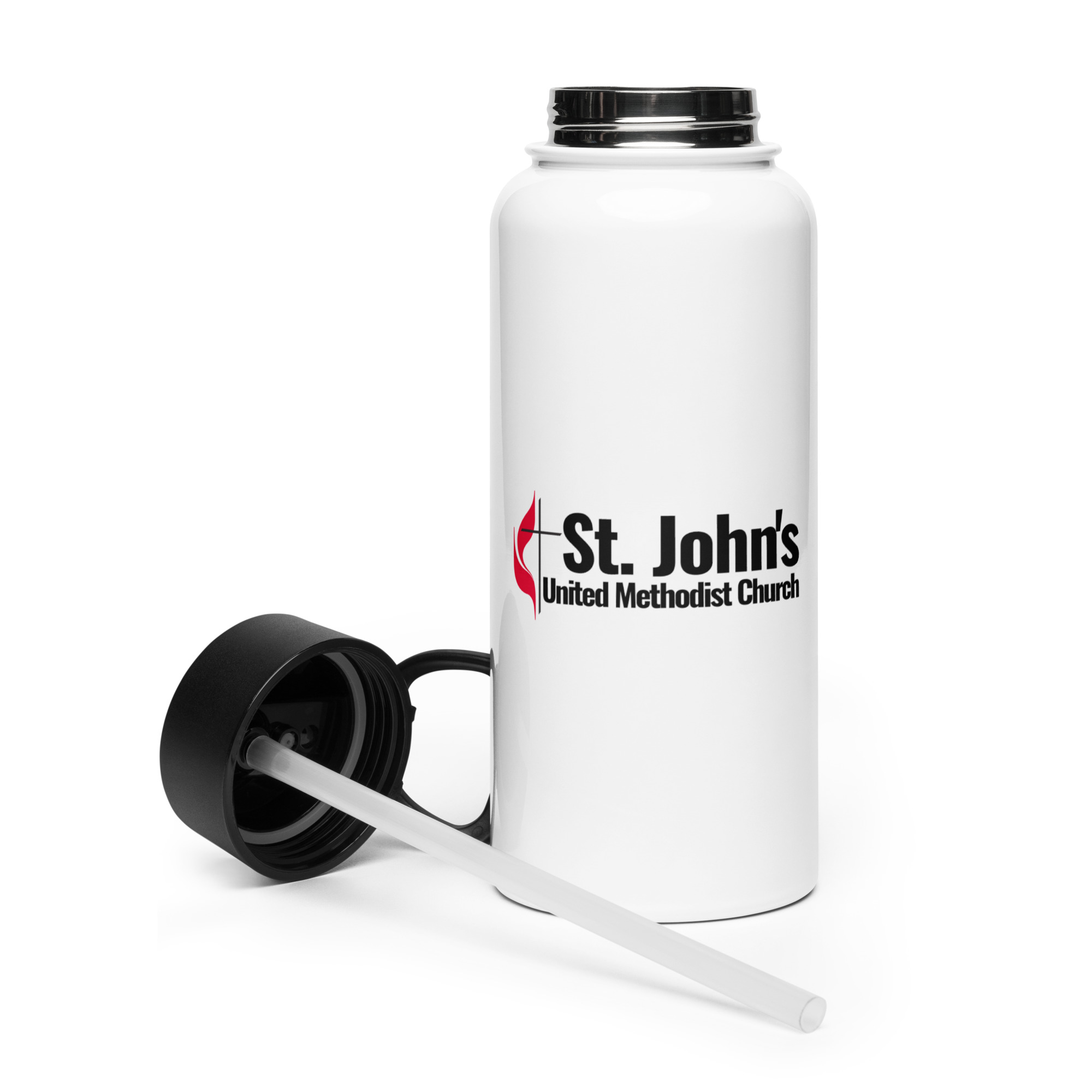 St. John's branded Stainless steel water bottle w/ straw lid